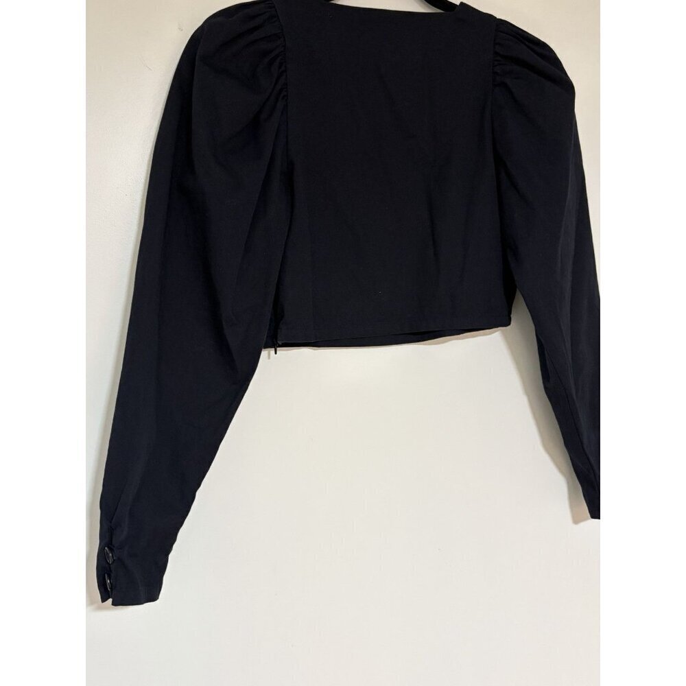 Lisa Says Gah Women’s Maddie Navy Cotton Square Neck Puff Sleeve Blouse Sz XS - Picture 4 of 9